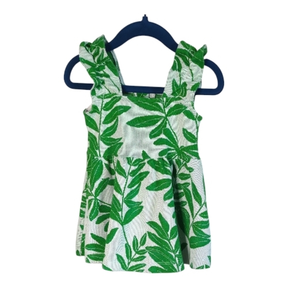 Janie and‎ Jack Palm Leaf Jacquard Ruffle Strap Dress Green and Cream Size 6-12m